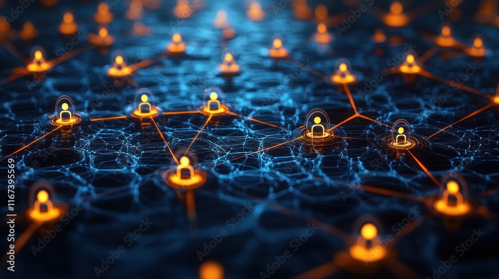 Poster abstract network of interconnected nodes with locks
