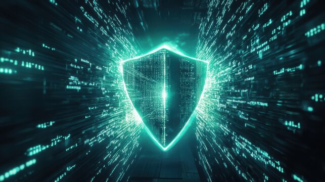Digital Cybersecurity Concept with Shield and Data Streams Visual