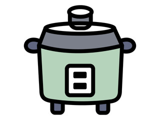 Rice cooker icon. Woman hand pouring rice from measuring cup into Rice cooker isolated. Rice cooker household appliance icon.