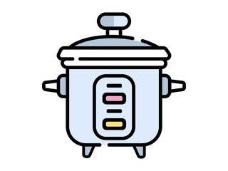 Rice cooker icon. Woman hand pouring rice from measuring cup into Rice cooker isolated. Rice cooker household appliance icon.