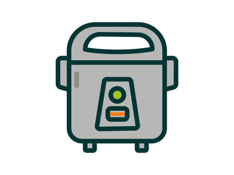recommend clip art: Rice cooker icon. Woman hand pouring rice from measuring cup into Rice cooker isolated. Rice cooker household appliance icon.