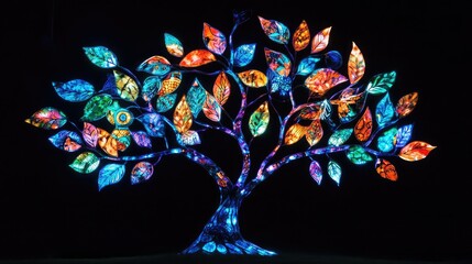 A tree with glowing leaves, each leaf representing a different culture