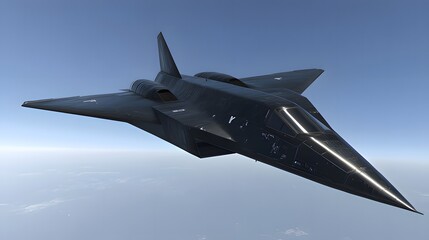 A sleek, futuristic aircraft soaring through a clear blue sky, designed for high-speed flight.