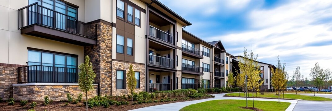 real estate photo of modern apartment complex