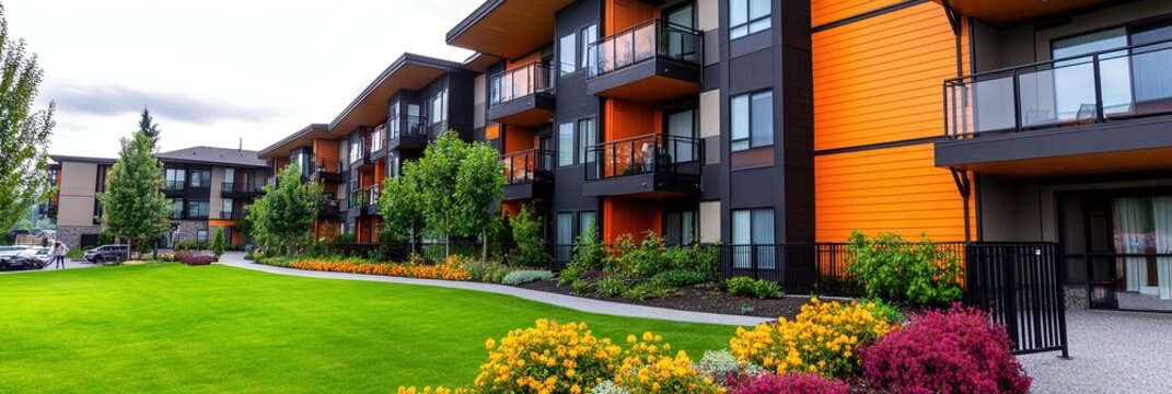 real estate photo of modern apartment complex