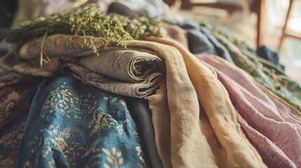 A serene workshop featuring vibrant natural dyes and eco-friendly designs