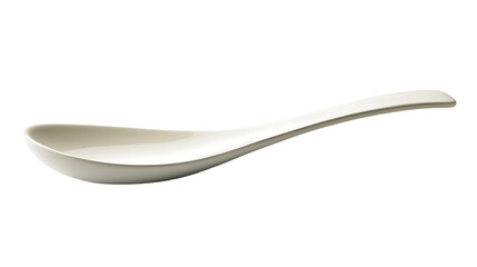 A white ceramic spoon designed for serving or tasting food.