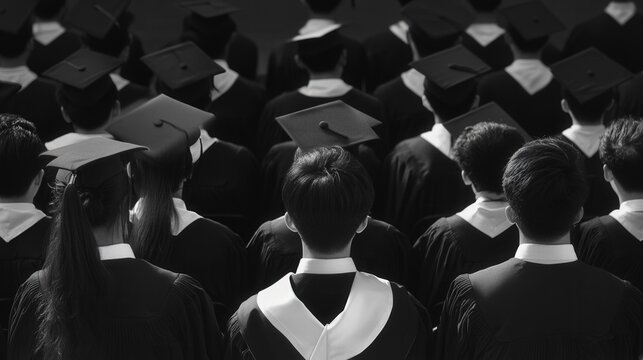 Graduation ceremony captures eager graduates wearing caps and gowns ready to receive their diplomas in a grand outdoor location