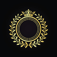 Elegant Gold Laurel Wreath with Crown on Black Background  
