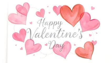 a Valentine's greeting card with heart-shaped pink and dark chocolate decorations around it