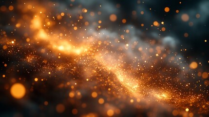 Golden Sparkles Swirling In Dark Smoke