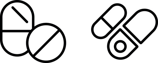 "Drug or Pill Vector Line Icon Set – Healthcare and Medication Design Elements"