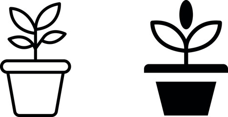 "Plant Pot Vector Line Icon Set – Elegant and Minimalist Gardening Designs"