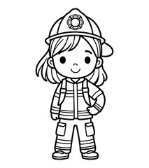 Brave Young Firefighter, Coloring Page Illustration,
Inspiring Heroism for Kids, Line art kid boy art.