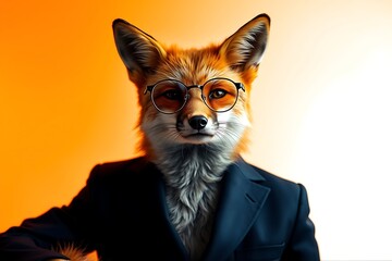 A fox wearing suit jacket and glasses symbolizing cleverness and smartness