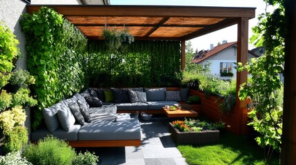 Fototapeta premium Luxurious Outdoor Patio Garden Seating Area Design