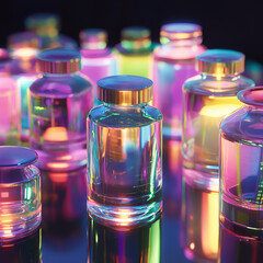 Chemistry laboratory glassware with color liquids 