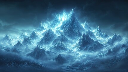Fototapeta premium Majestic ice mountain peaks under starry night sky