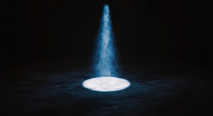 Fototapeta premium 暗闇の中に輝く光の円が広がる不思議な空間の演出