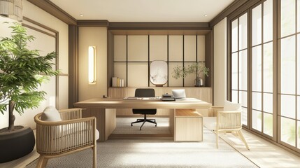japandi home office setup design