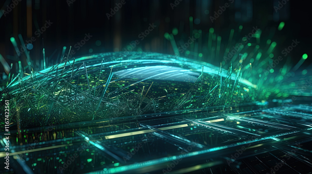 Aufkleber abstract light streaks in a dynamic digital space with glowing green elements