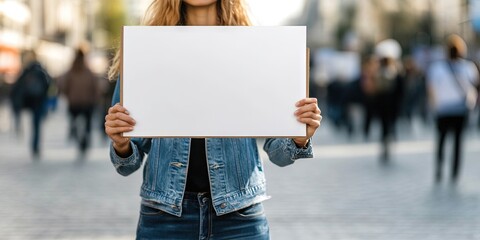 activist holding up blank protest sign during protest