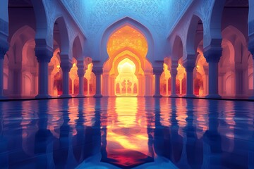 Serene Islamic Architecture Reflecting Sunset Glow