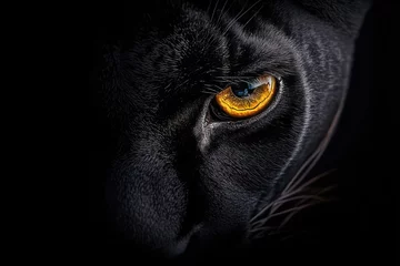 Selbstklebende Fototapeten Intense Gaze of a Black Panther: Close-Up View © hisilly