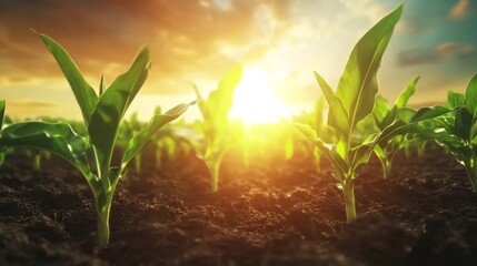 Bright Sunlight Over Green Agriculture Field