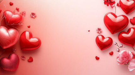 Red hearts and pink flowers valentines day design