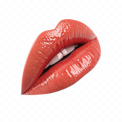 abstract 3d Kissing woman's red lips isolated on white background