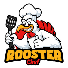 chicken chef mascot logo carrying a spatula