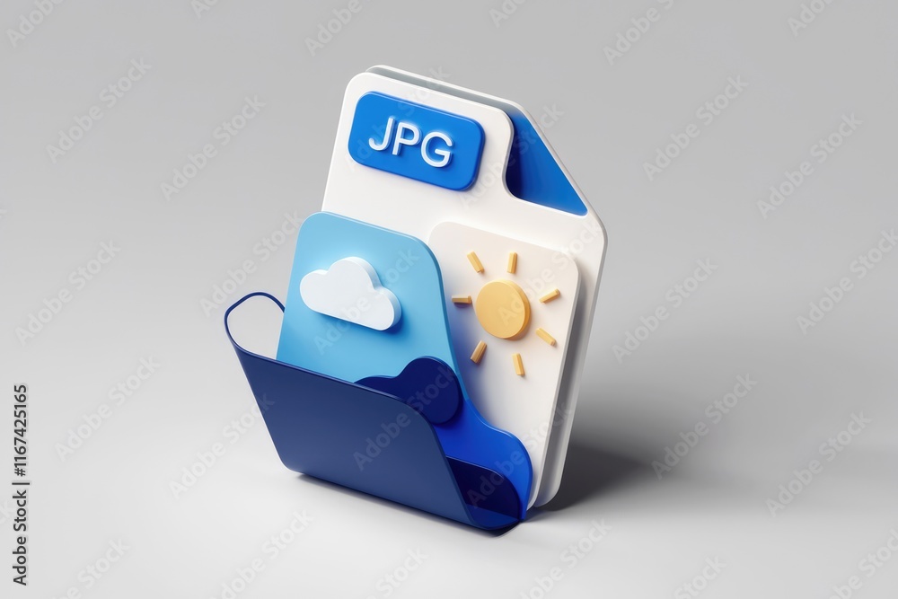Poster 3d illustration of a jpg file icon in a folder, showcasing weather-related imagery.