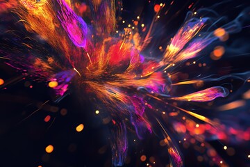Abstract Colorful Light Trails Exploding In Darkness