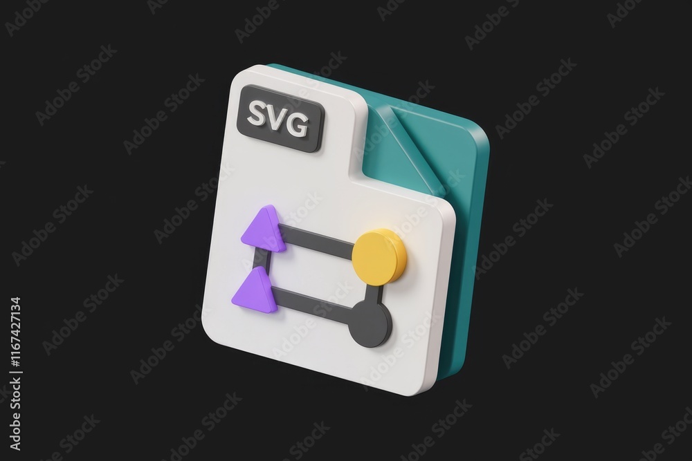 Poster 3D rendering of an SVG file icon with colorful geometric shapes, representing data exchange or vector graphics.