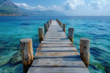 Fototapeta premium Serene Ocean Pier at Dawn Beautiful Seaside Landscape Photography Tranquil Setting