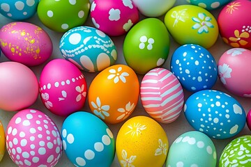 Obraz premium Colorful Easter Eggs Pattern Closeup