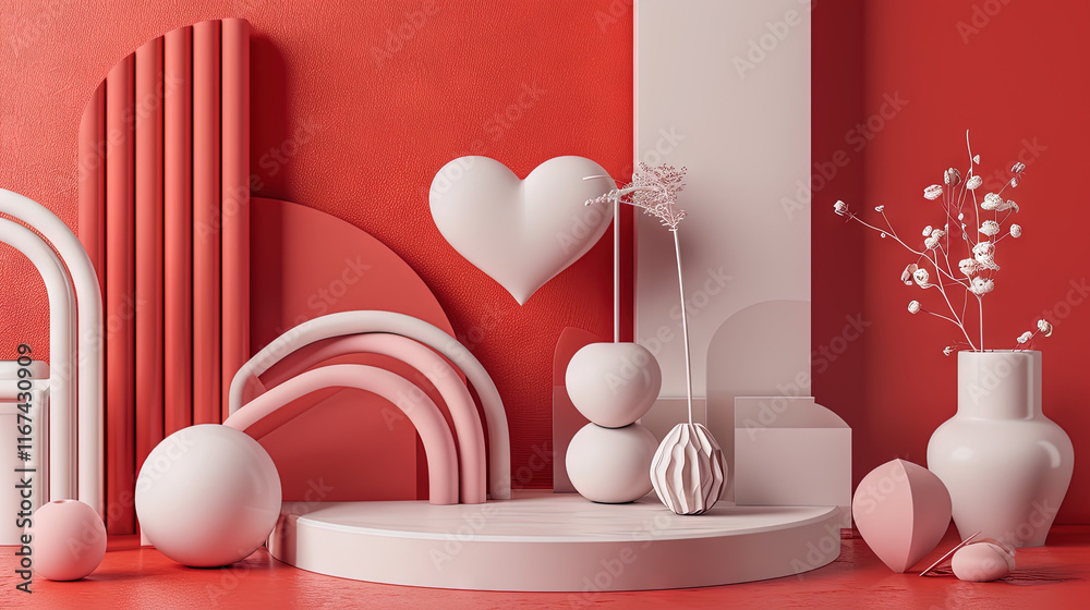 Poster valentine day abstract composition with heart in 3d style.