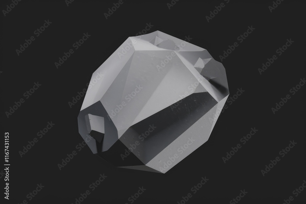 Poster abstract grayscale 3d render of a low-poly geometric rock or crystal shape.