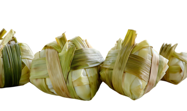 Traditional rice dumplings wrapped in leaves, often enjoyed during festivals.