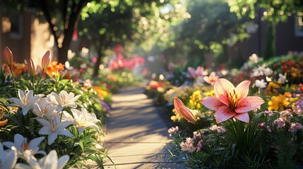 Fototapeta premium Flowers at the sidewalk
