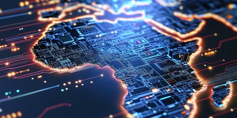 Africa map made of motherboard circuitry