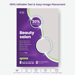 Beauty Spa salon Flyer set, Hair salon flyer, skin care flyer, purple pink color template design suitable for makeup poster book cover  brochure template design