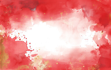 Abstract Red Watercolor Background with Golden Splashes