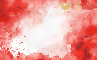 Abstract Red Watercolor Background with Golden Splashes