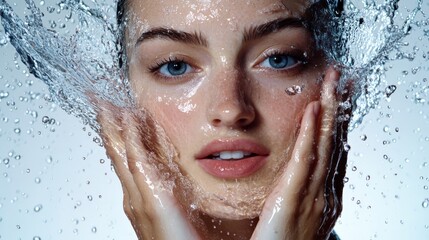 Natural Radiance and Water Splashing on a Beautiful Woman.