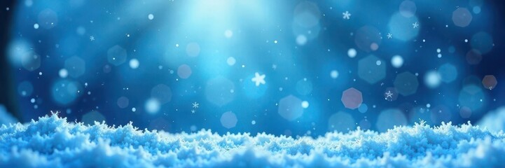 Abstract blue winter background, snowflakes falling , blue art, christmas design
