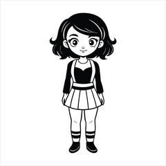 Fototapeta premium Cute Girl in Polka Dot Dress Silhouette Illustration