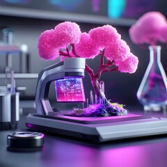 Fototapeta premium Futuristic pheromone communication luminescent holographic displays and data driven biotech patterns in an engineered