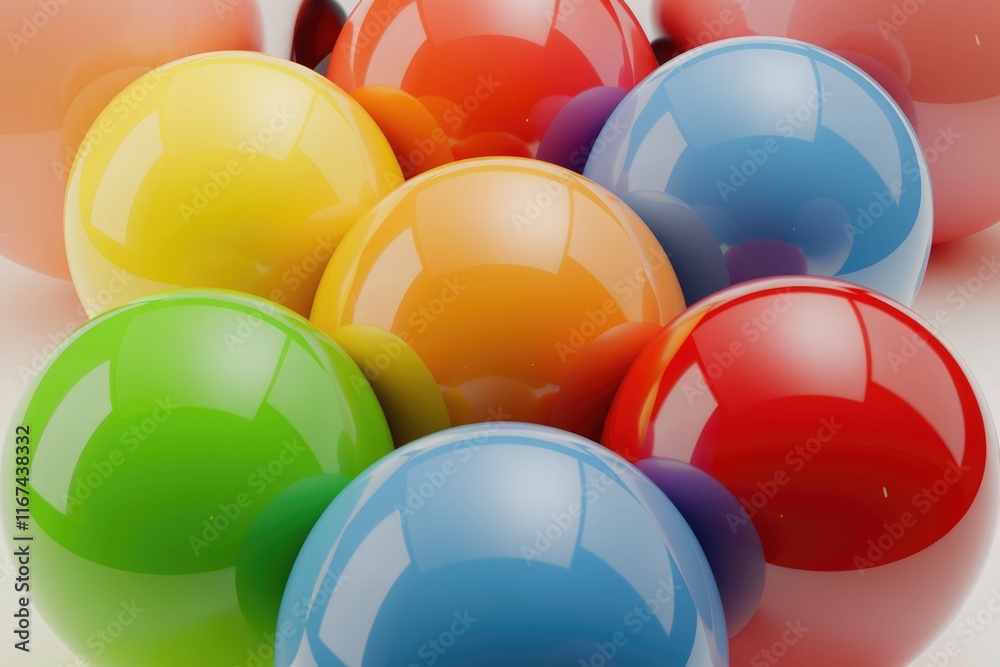 Poster colorful glossy spheres arranged closely together, creating a vibrant and visually appealing abstrac